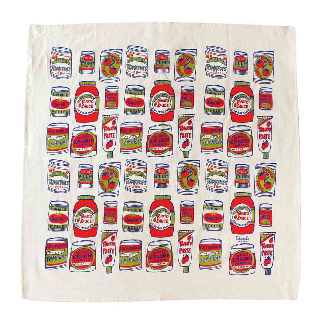 Canned Tomatoes Tea Towel Red/Blue