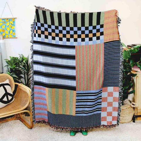 Chex Mix Checkerboard Stripe Patchwork Tapestry Blanket