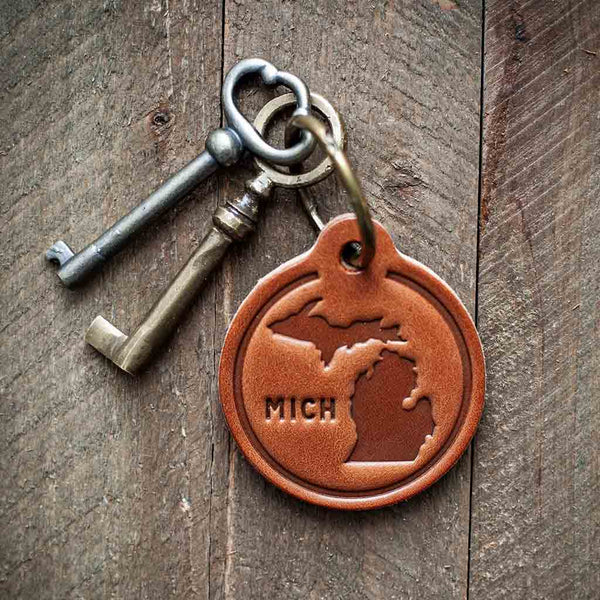 Michigan Silhouette Leather Keychains