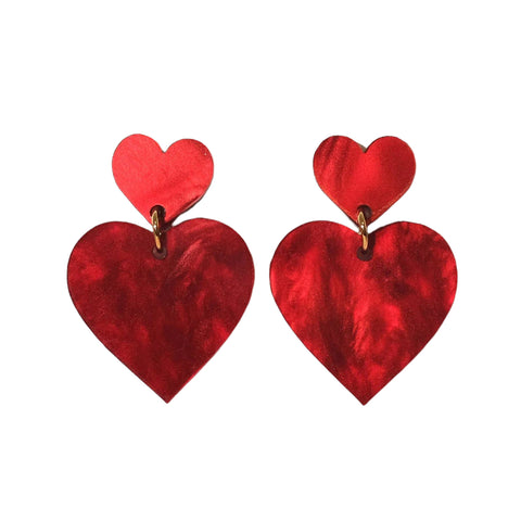 Double Heart Dangle Earrings in Love Potion