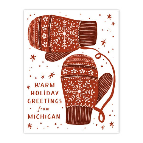 Warm Greetings Michigan Mittens Holiday Card