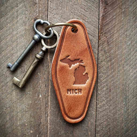 Michigan Silhouette Leather Keychains