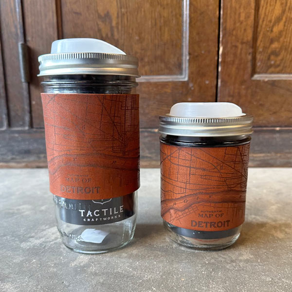 Leather Travel Mug - Detroit Map