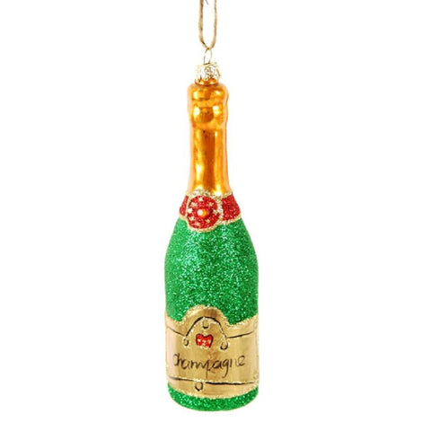 Glittered Champagne Ornament - Green