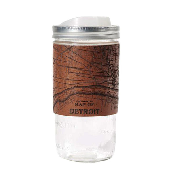 Leather Travel Mug - Detroit Map